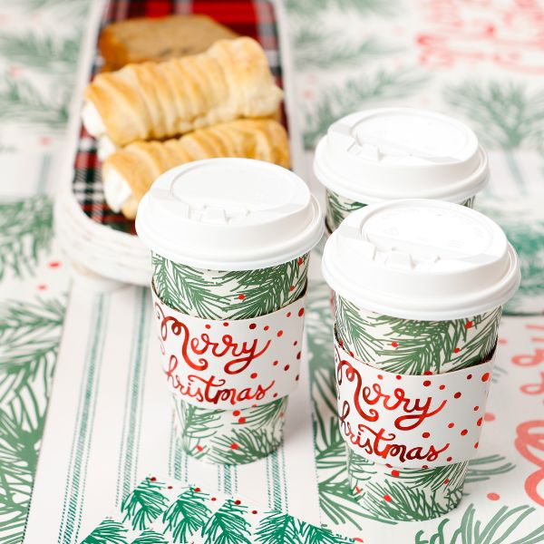 Set Of 8 Cups - Pine Bough With Nutcracker Sleeve Hot/Cold Cup With Li –  Guess and Company