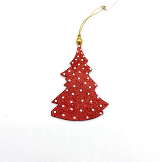 Red with White Dots Glittered Tree Ornament 6" x 3"
