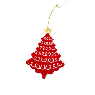 Red with White Swirl Garland Tree Ornament 5" x 4"