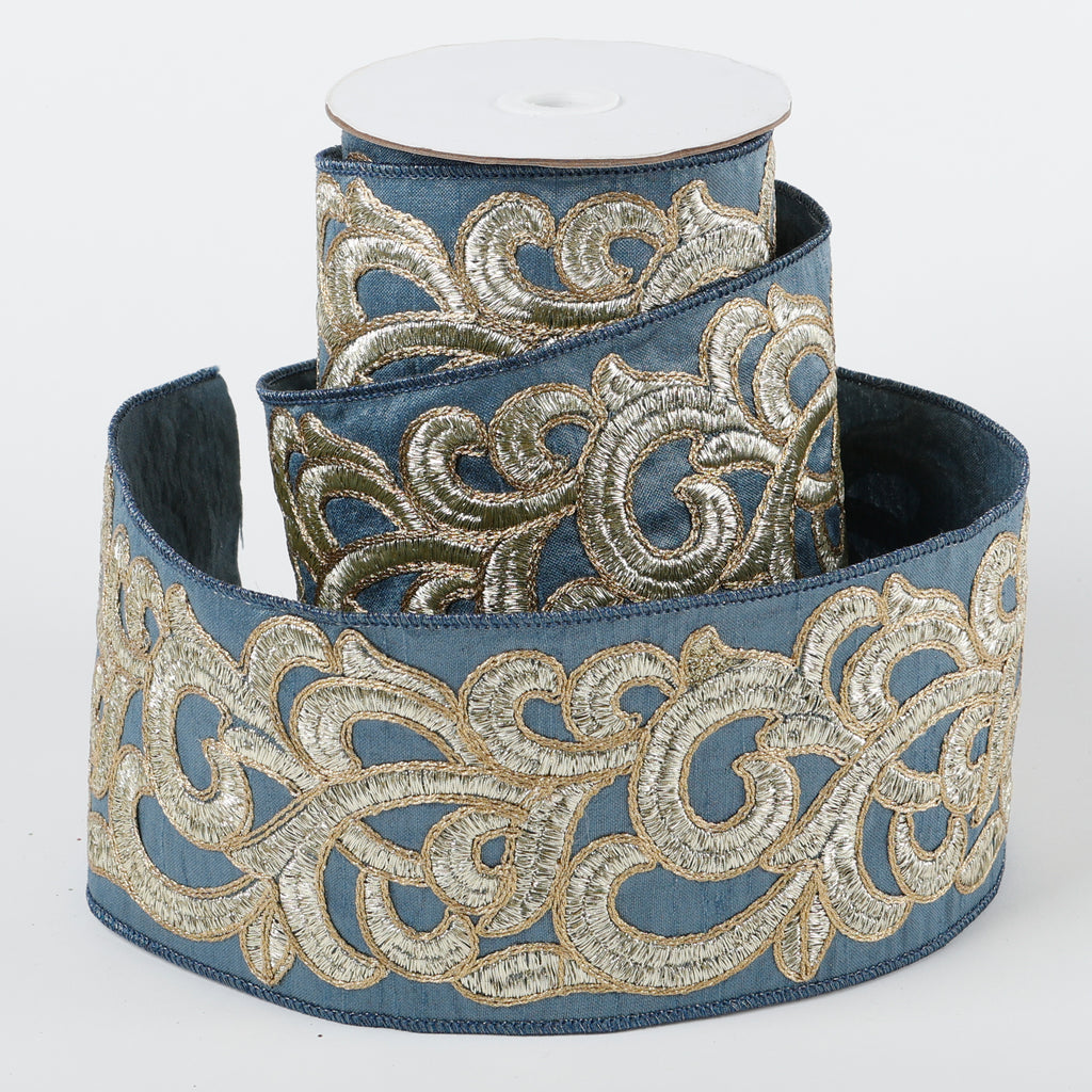 Blue and White Check Dupion Ribbon with Gold Back main image 1