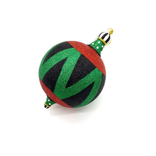 Green and Black with Black & White Top Glittered Ball Nutcracker Ornament