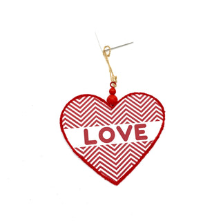 Metal Red and White Chevron Love Heart Ornament 6" x 6"