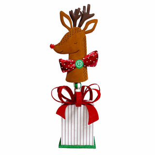 Folk Art Reindeer On Gift Box Floor Display