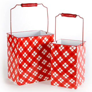 1 Set Of 2 - Kringle Street Small Red Plaid Square Buckets