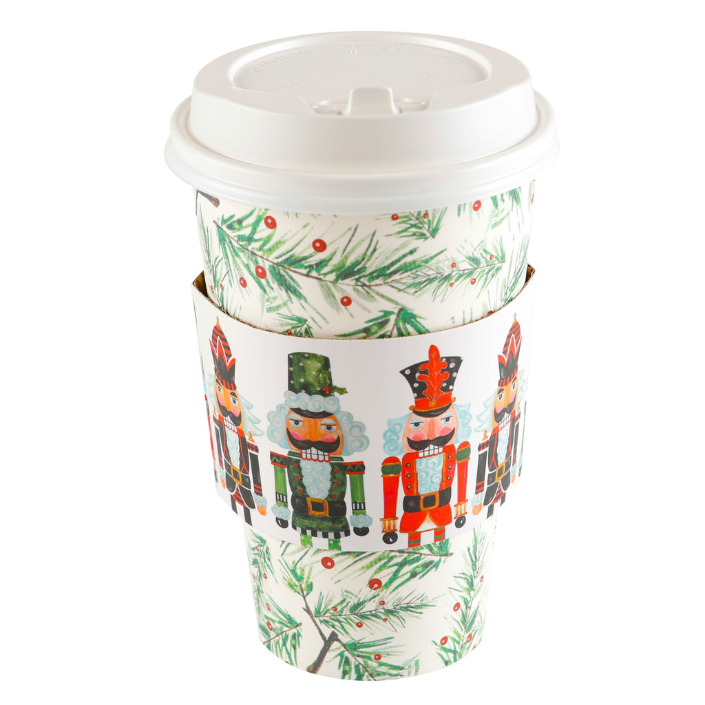 Set Of 8 Cups - Red/Green Polka Dot With Jingle Juice Sleeve Hot/Cold Cup  With Lid