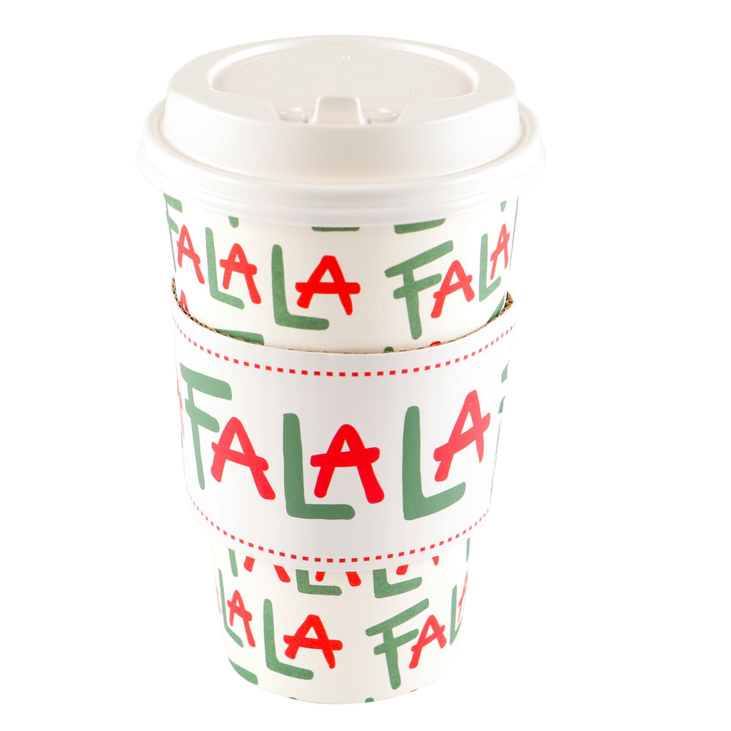 Set Of 8 Cups - Green Ticking With Red,Green Polka Dot Tis The Season  Sleeve Hot/Cold Cups With Lids