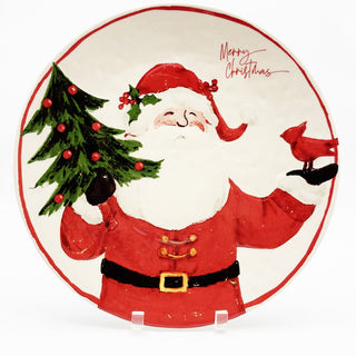 Santa With Red Bird Merry Christmas Plate