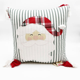 Santa On Green Ticking Pillow