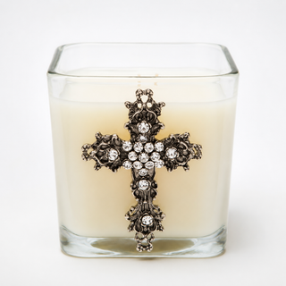 Faith 20 oz Square Glass Candle with Cross