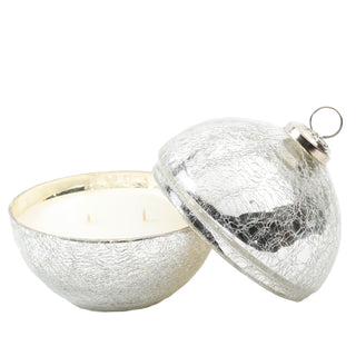 White Christmas Silver Glass Ornament Candle