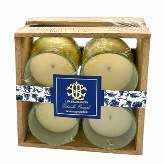 SET OF 4 VOTIVES WITH WOODEN CRATE-CITRONELLA PINEAPPLE