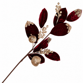 29" Burgundy Velvet Leaf Spray with Champagne Gold Berries