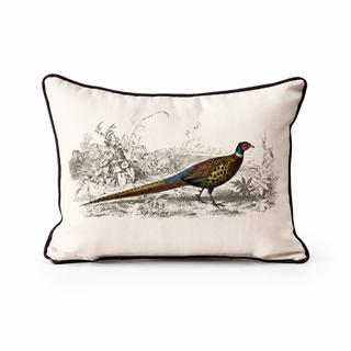 European Pheasant Pillow + Piping CHOCOLATE