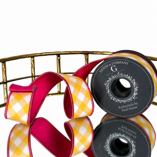 1.5"X5YD YELLOW CHECK SPRING WITH HOT PINK DUPION BACK