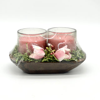 Lover's Lane Set of 2-12oz Candles in a Wooden Dough Bowl Gift Set