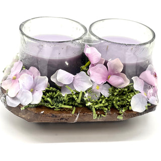 Purple Orchard Set of 2-12 oz Candles in a Wooden Dough Bowl Gift Set