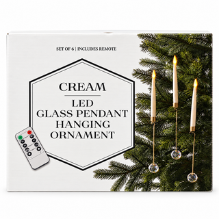 Set of 6 Cream Glass Pendant Hanging LED Candle Ornaments with Remote