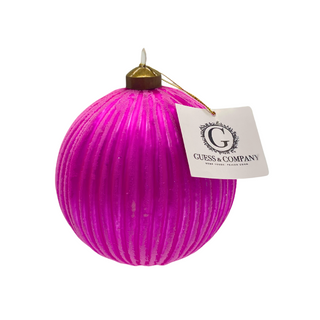 Hot Pink Ribbed Glass Ball Ornament