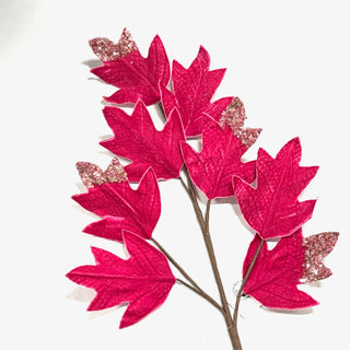 27.5" FUSCHIA BEADED VELVET OAKLEAF SPRAY