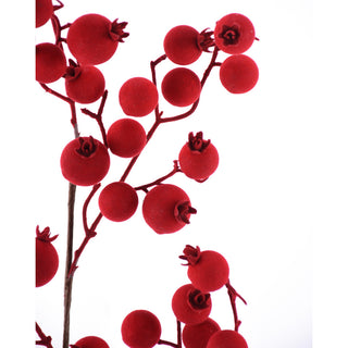 29IN Flocked Berry Spray, Red