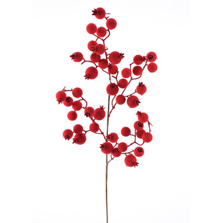 29IN Flocked Berry Spray, Red