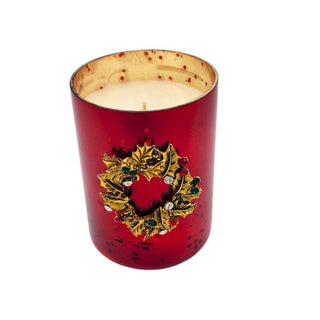 Peppermint Tea 8 oz red luminary candle with wreath embellishment