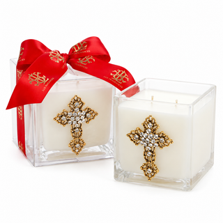 Faith 20 oz Square Glass Candle with Cross