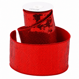 4" X 5 YDS RED SEQUINED DUPION BACKED RIBBON