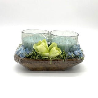 Blue Hydrangea Set of 2-12oz Candle in a Wooden Dough Bowl Gift Set