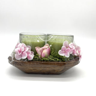 Cape Jasmine Set of 2 - 12 oz Candles in a Wooden Dough Bowl Gift Set