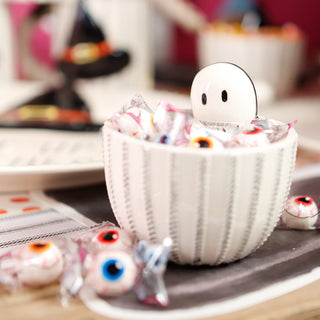 Black/White Ticking Ghost Halloween Bowl With Spoon
