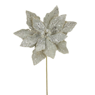21IN Glitter Jewel Poinsettia Stem, Platinum