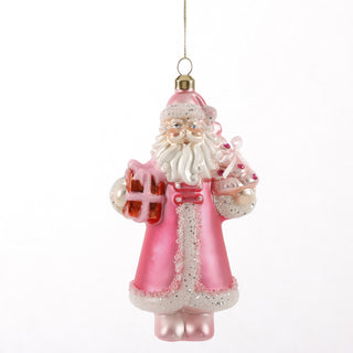 6" HOT PINK GLASS SANTA ORN