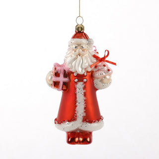 6" RED GLASS SANTA ORN