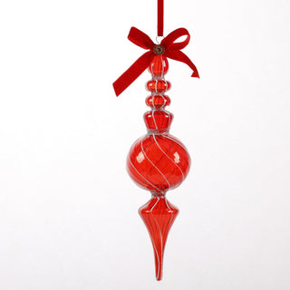 9.5" RED/SIVLER GLASS FINIAL ORN STYLE A