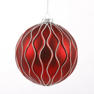 4.5" RED/WHITE GLASS BALL ORN