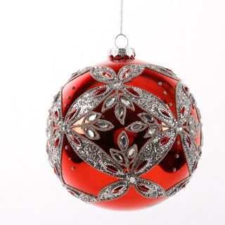 4.5" RED/SILVER GLASS BALL ORN