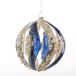 4.5" NAVY/GOLD GLASS BALL ORNAMENT