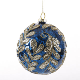 4.5" BLUE/GOLD GLASS BALL ORN