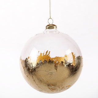 4.5" GLASS BALL ORN CLEAR AND GOLD LEAF