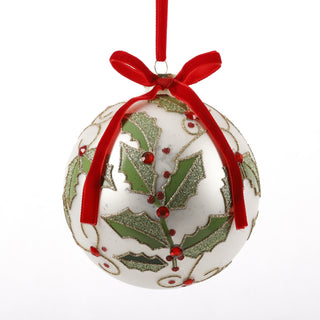 4.5" RED/GREEN/GOLD HOLLY LEAF ORNAMENT WITH RED BOW