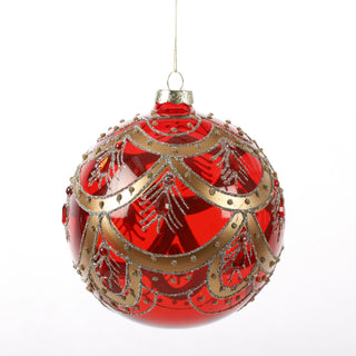 4.5" RED/GOLD SCALLOPED GLASS ORNAMENT