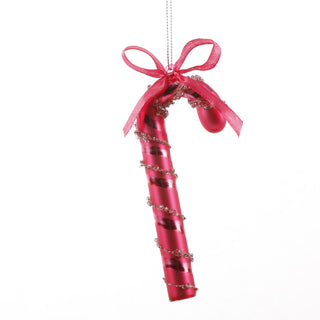 5" HOT PINK GLASS CANDY CANE ORN