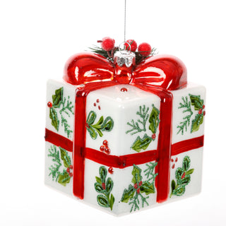 4.5" WHITE/RED/GREEN GIFT BOX ORN