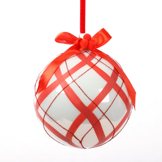 4.5" RED WHITE PLAID BALL ORNAMENT