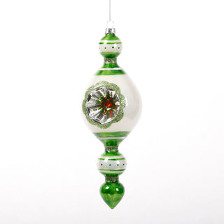 9.5" GREEN/WHITE GLASS FINIAL ORN