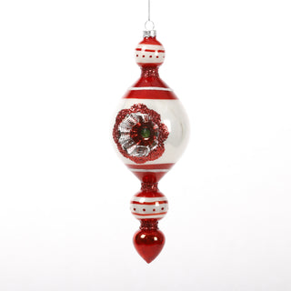 9.5" RED/WHITE GLASS FINIAL ORN