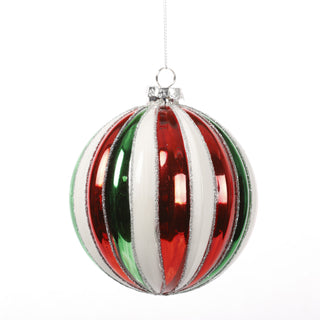 4.5" SILVER/RED/GREEN GLASS BALL ORN