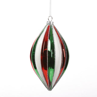 4.5" SILVER/RED/GREEN GLASS DOUBLE POINT ORN