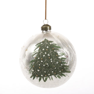 4.5" SILVER/GREEN TREE GLASS BALL ORN STYLE B